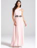 Blush Pink Chiffon Beads One Shoulder Long Prom Dress 